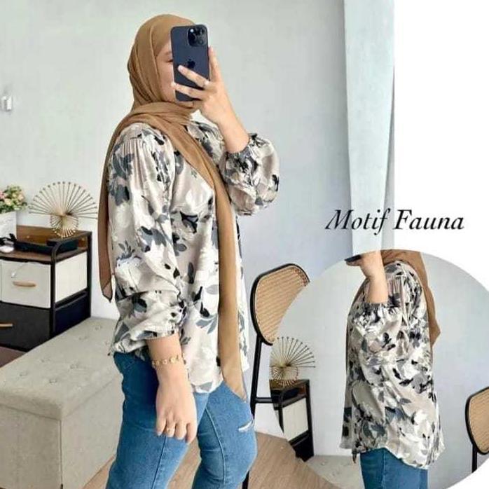 DISKON KEMEJA RAYON MOTIF KEKINIAN - KEMEJA WANITA MOTIF SALUR MALIKA - KEMEJA RAYON KEKINIAN - ATAS