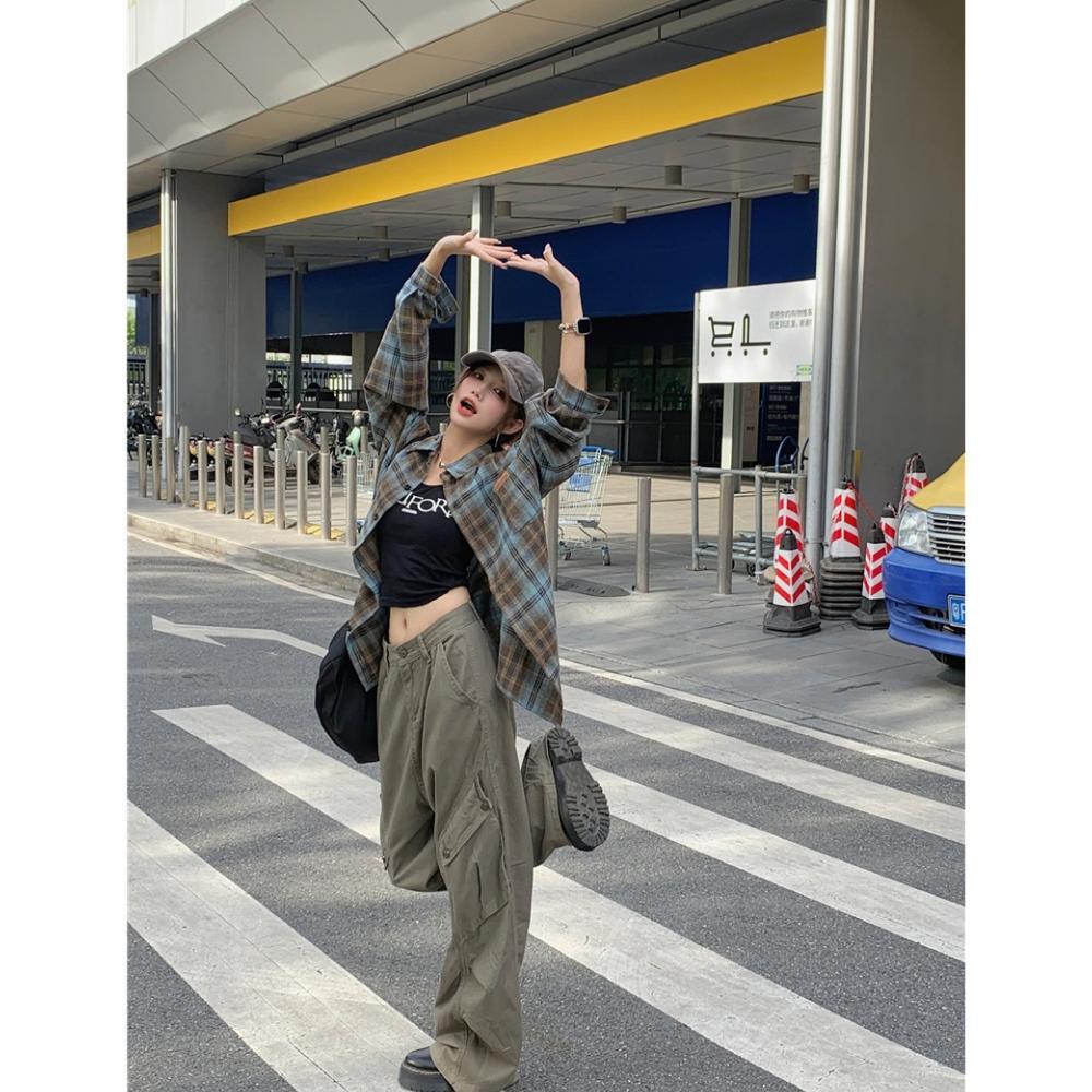 BEST SELLER 2TOYOUNG KEMEJA KOTAK-KOTAK BIRU WANITA, TUNIK LONGGAR MUSIM PANAS, ATASAN PELINDUNG SIN