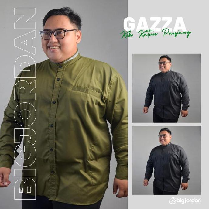Bjordan id. GAZZA OLIVE koko lengan panjang polos ukuran jumbo size 3XL-8XL pria oversize