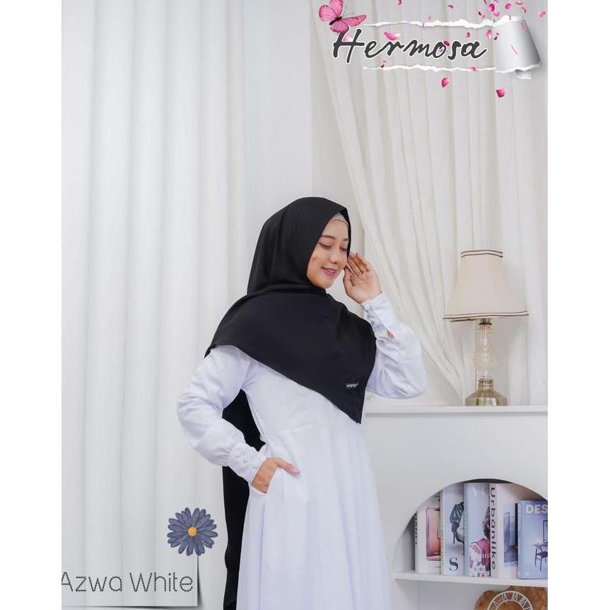 [Gamis hermosa]Gamis hermosa bahan wolfis embos motif azwa putih-gamis manasik haji-gamis umroh Kanc