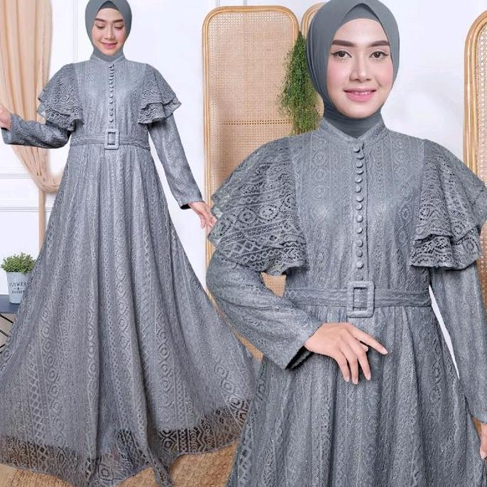 Qaira Fashion : Latisa Gamis Jumbo - Gamis brukat malika Jumbo one size fit to xxl Kancing Muslim
