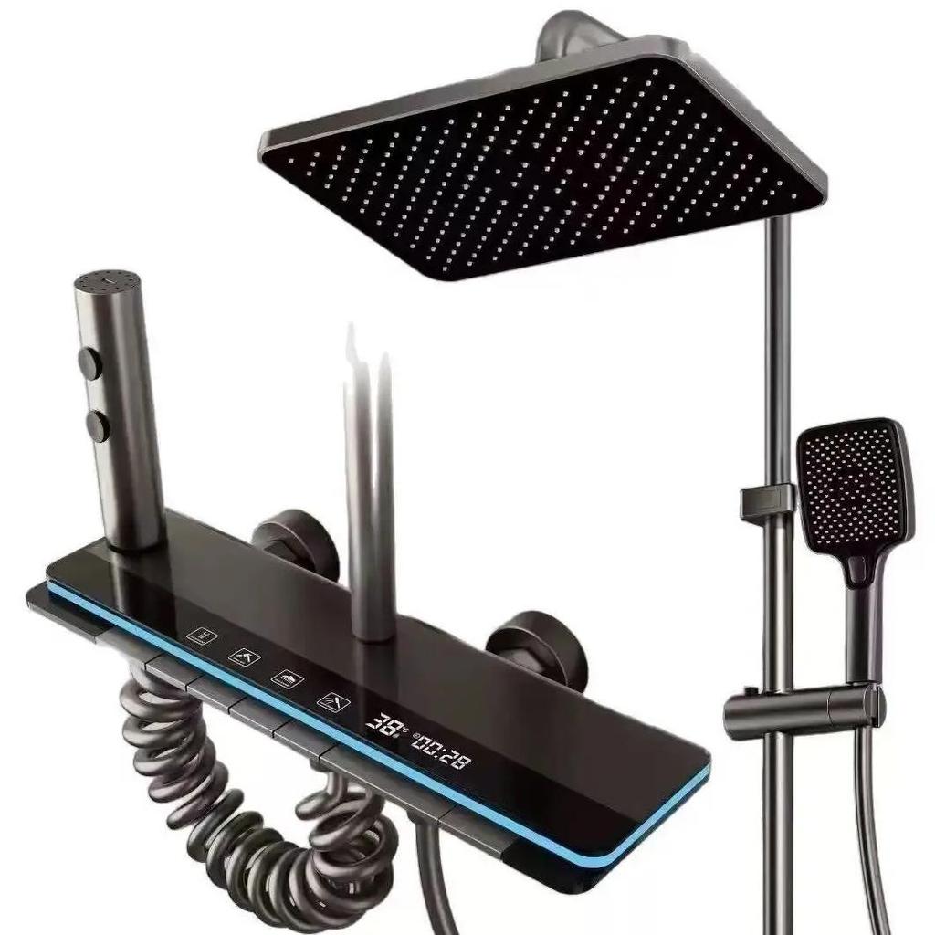 Thermostatic shower head set, household pressurized bathroom shower head, digital display, space alu