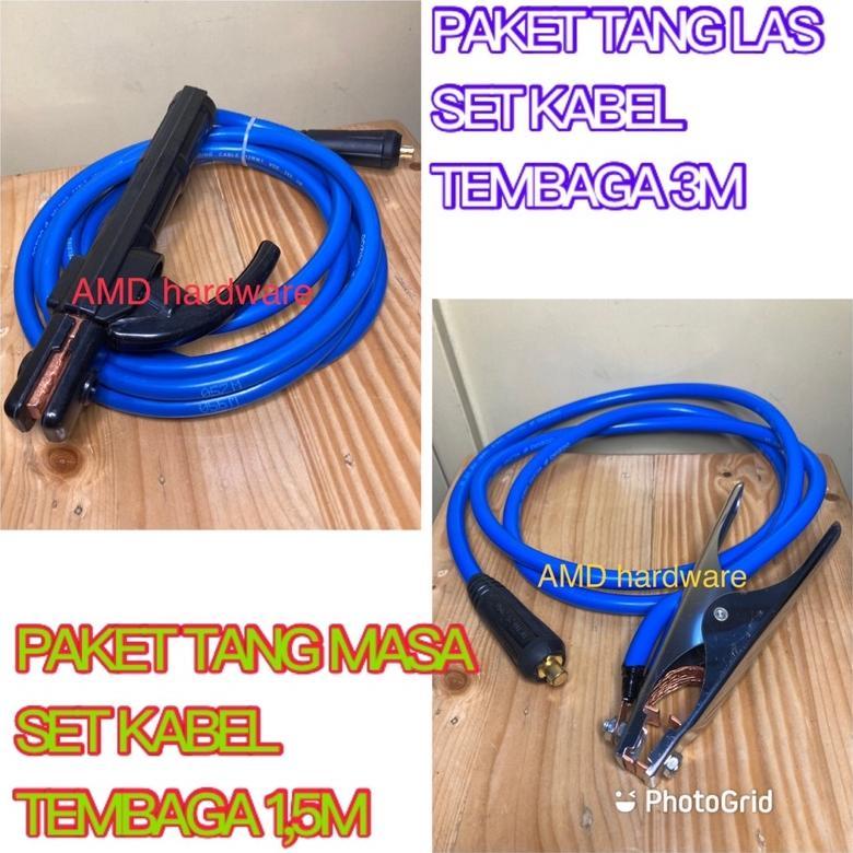PAKETAN STANG LAS SET 200A & TANG MASA massa 300A + Kabel Las Tembaga 3M utk Mesin MMA 120-200 daide