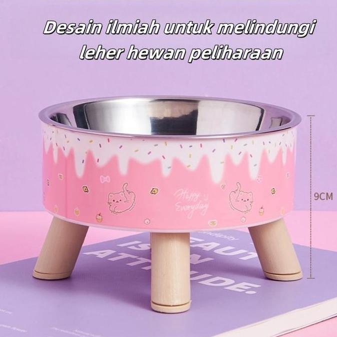 Pet Feeder Bowl Makan Kucing Tinggi Stainless Steel Pet Feeder Bowl Tempat Minum Kucing