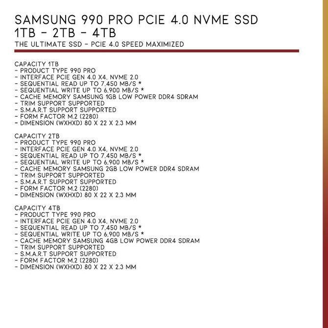 Saverain- Samsung 990 Pro Pcie 4.0 Nvme Ssd