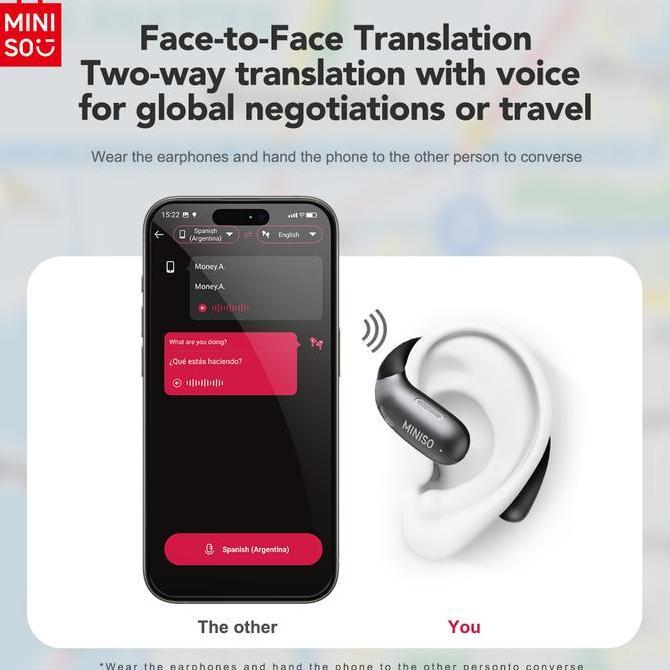 MINISO X28 AI Smart Translation Headset Mendukung 135 headset terjemahan bahasa True Wireless Blueto
