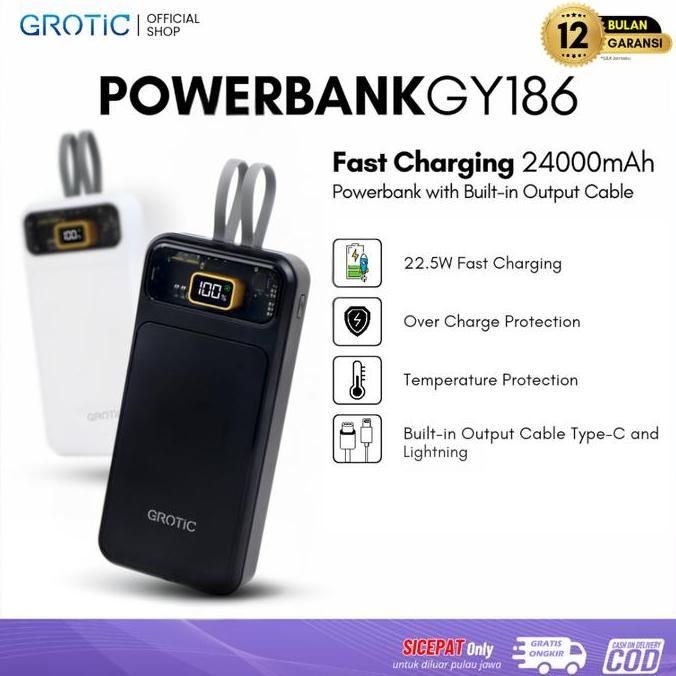 Lansungkirim- Grotic Powerbank Fast Charging 24000Mah With Dual Port Type C And Lightning Gy186