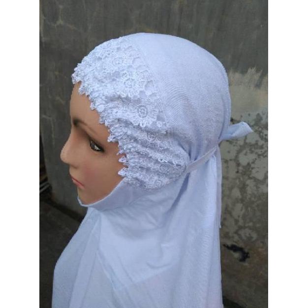 Mukena terusan putih polos renda Mukena Lajuran Putih Khadijah mikro