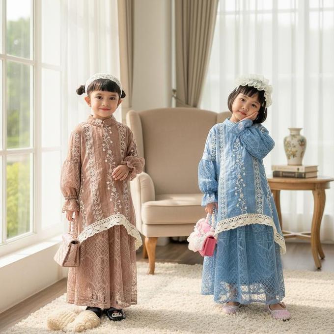 Isabella Gamis Long Dress Malay Anak Perempuan 2026 Free Belt Bahan Fairy Crepe Fancy Embroidery Mix