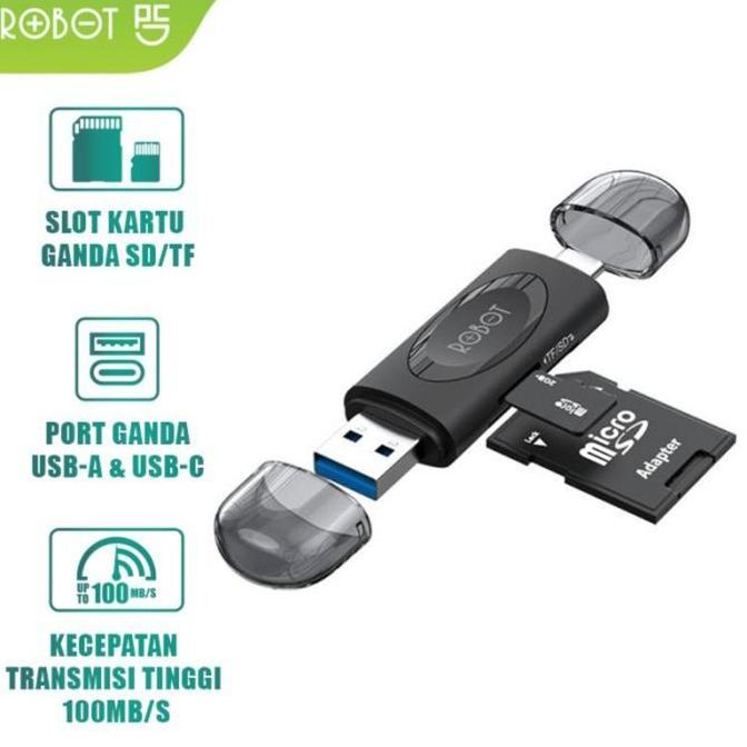 Robot CR302 / CR202 Card Reader Otg Type C - Robot Card Reader 2 in 1