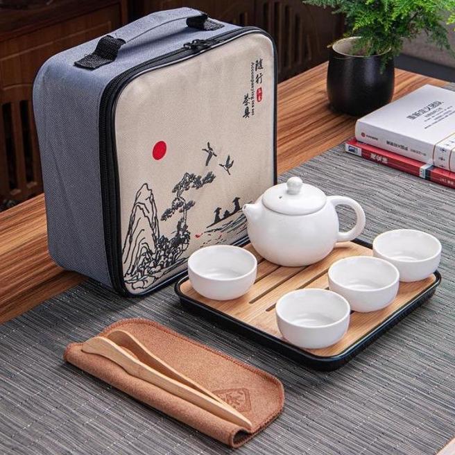 Chinese Tea Pot Ceramic Set Travel Bag Cangkir Teko Set Keramik