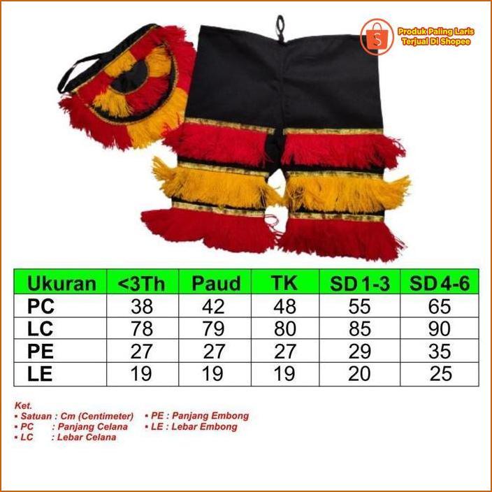 1 Set - Paket Mainan Anak Barongan + Celana Barongan Uk 5-6 Tahum Tk Kecil Kain Lebar Satisfaction