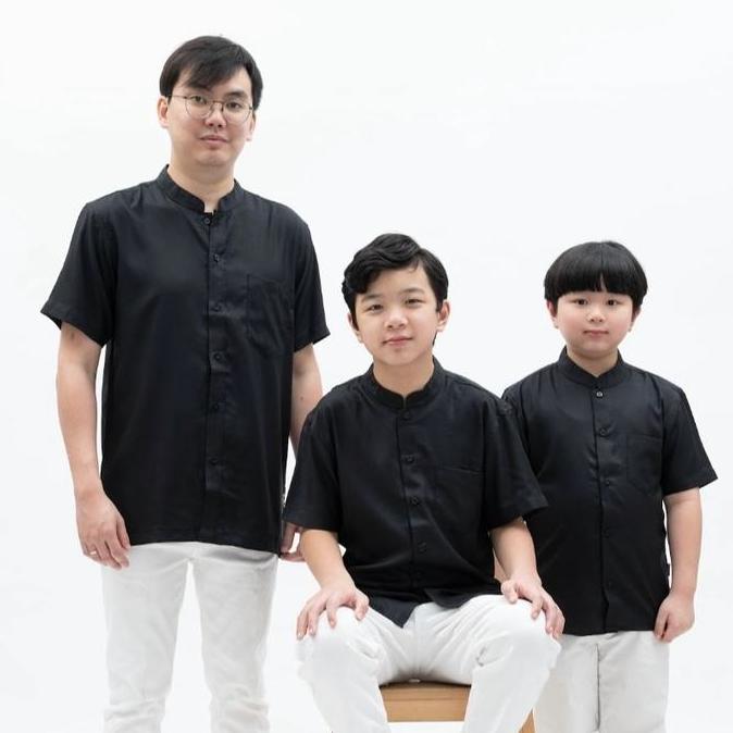 KEMEJA KERAH KOKO LENGAN PENDEK TOYOBO COUPLE ANAK-AYAH / WARNA HITAM