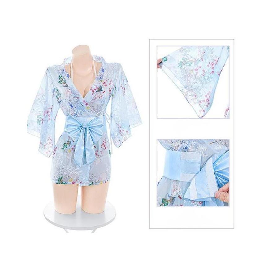 MissLinje Setelan Lingerie Cosplay Kostum Yukata Kimono Sifon dapat Set dalaman Bra dan Celana dalam