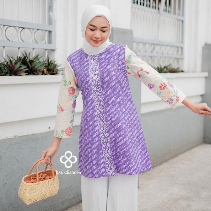 Batik Dress Calya Ungu - batik kerja wanita atasan blouse batik seragam batik modern batik hijab bat