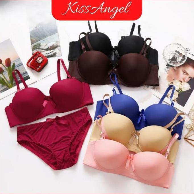 Bra Set Motif Polos Berkawat ( Bra + CD ) Wanita Setelan Wanita Premium