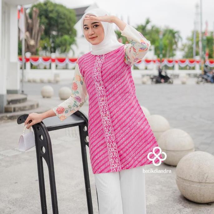 Batik Dress Calya Pink - batik kerja wanita atasan blouse batik seragam batik modern batik hijab bat