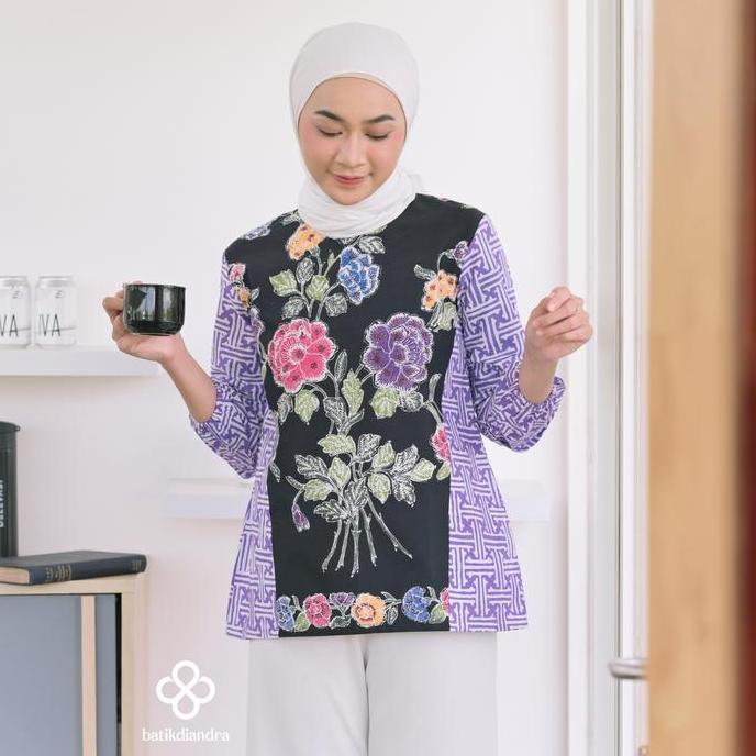 Batik Blouse Harini Ungu - batik kerja wanita atasan blouse batik seragam batik modern batik hijab b