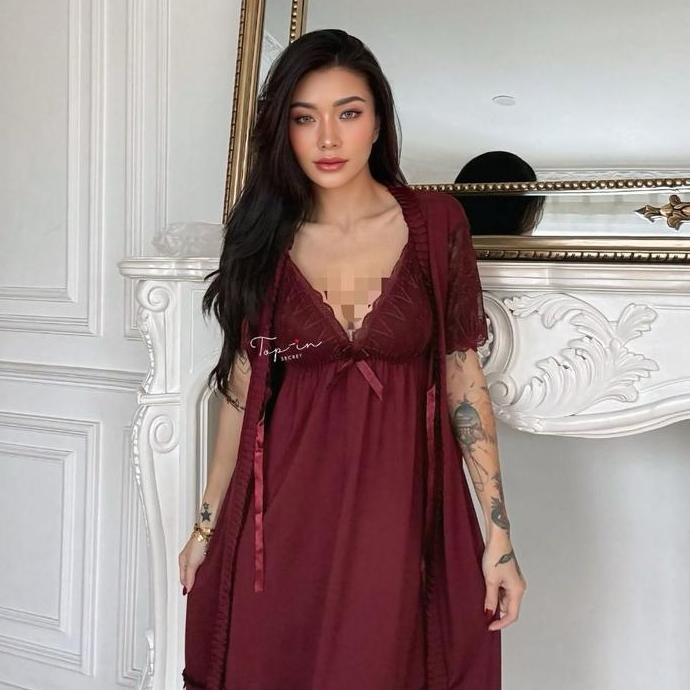 PAMELA Set Lingerie Dress Wanita Baju Tidur y Top-in Secret [ Lingerie Dress + Kimono Bertali ]