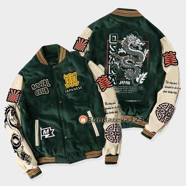 Terbaru Jaket Baseball Varsity Pria & Wanita / Jaket Varsity Baseball Sukajan Jepang Naga Osaka Full