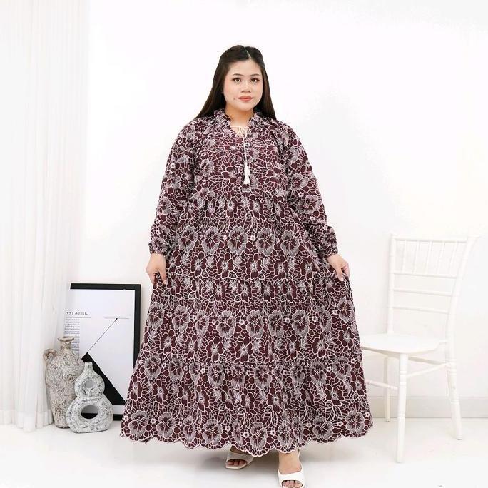 Gamis abaya busana muslim Jumbo Ameera katun bordir ld 120 130 140 cm