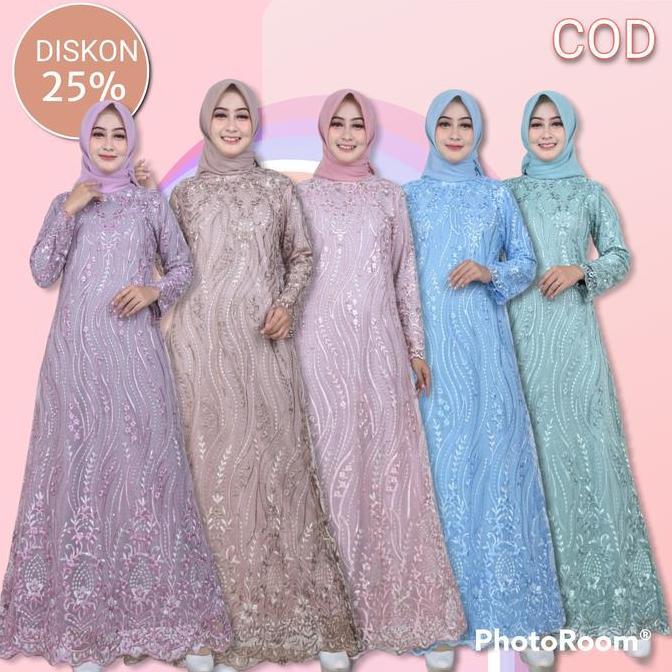 Septiana- Gamis Brukat Tile Mutiara Motif Akar Dress Burkat Tile Kondangan Elegan Simple Maxi Mewah 