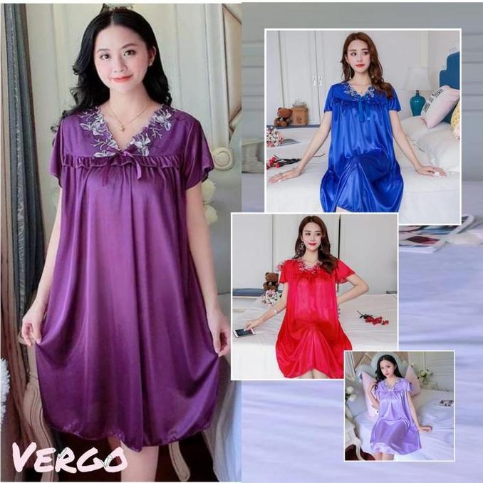Vergo - Dress RENDA BUNGA PUTIH PY 134 / Baju Tidur Wanita Jumbo