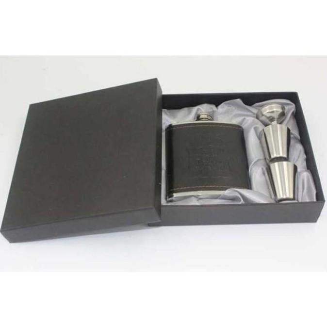 Botol Minum Bir Whiskey Wine Anggur Alkohol Stainless Steel Kulit 7Oz