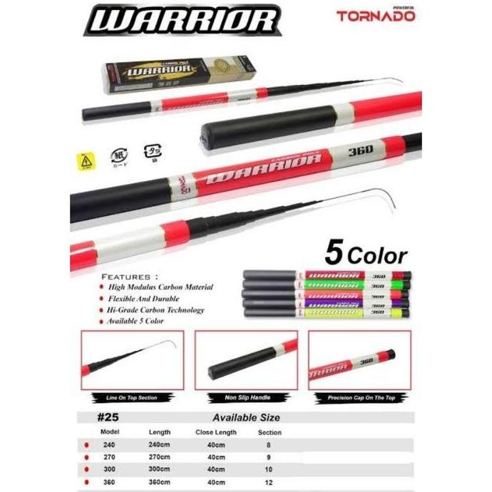Joran Tegek Tornado Warrior 270 360 450 Carbon Kaku Ruas Pendek