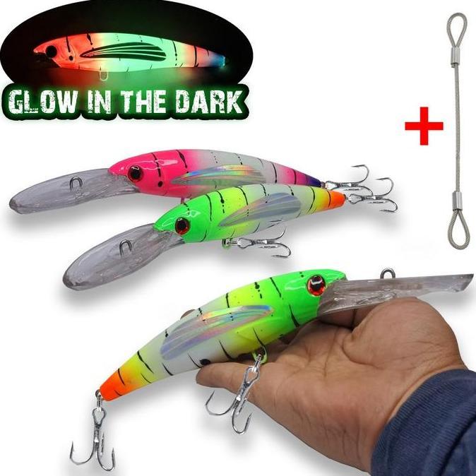 UMPAN TROLLING MINNOW 16.5CM 19.5CM 22CM TENGGIRI TUNA MARLIN HANDMADE GLOW IN THE DARK Lure Pancing