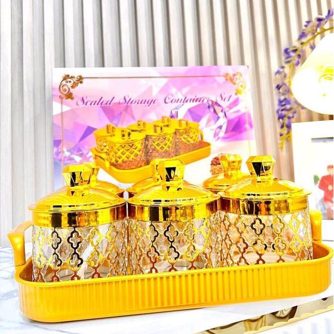 toples + nampan bahan akrilik 7 pcs. 6 toples 1 nampan