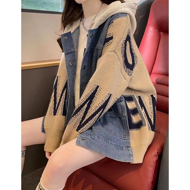 murah jaket denim zigzag oversize - jaket zipper hoodie gaya korean - patch work jaket