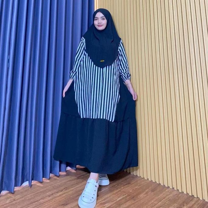 Safwah Set Rayon Premium Kombinasi Crinkle Airflow / Gamis Set Bergo Lebaran