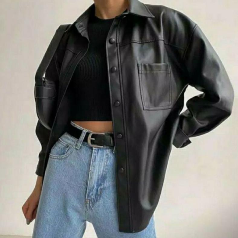 paket hemat jaket kulit wanita big size/jaket semi kulit blazer oversize wanita/kemeja jas