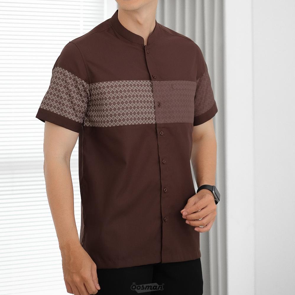 HOT Oosman - Koko Amin Kemeja Koko Pria Lengan Pendek Premium Mahogani | Burgundy | Putih | Hitam | 