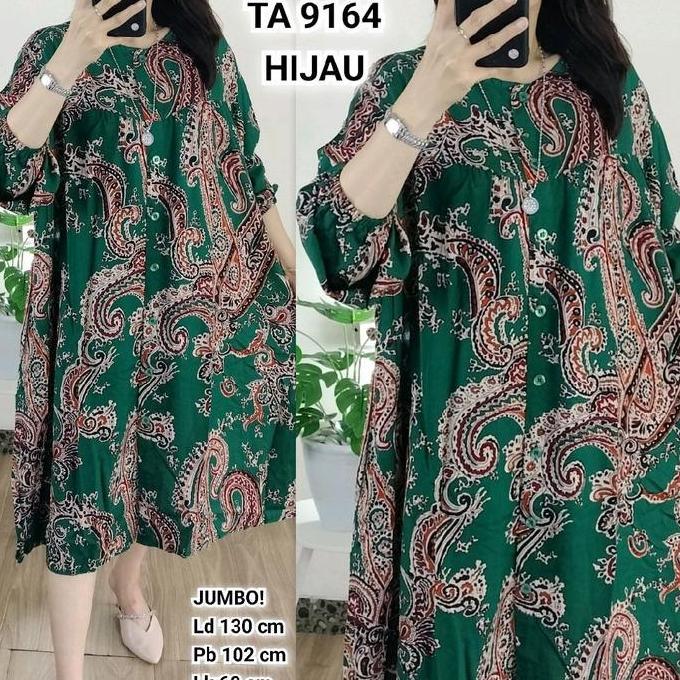 Tunik Busui Jumbo Wanita Ld 130 Katun Rayon Ta 9164 Motif Kancing Oversize Kekinian Muslim Fashion M