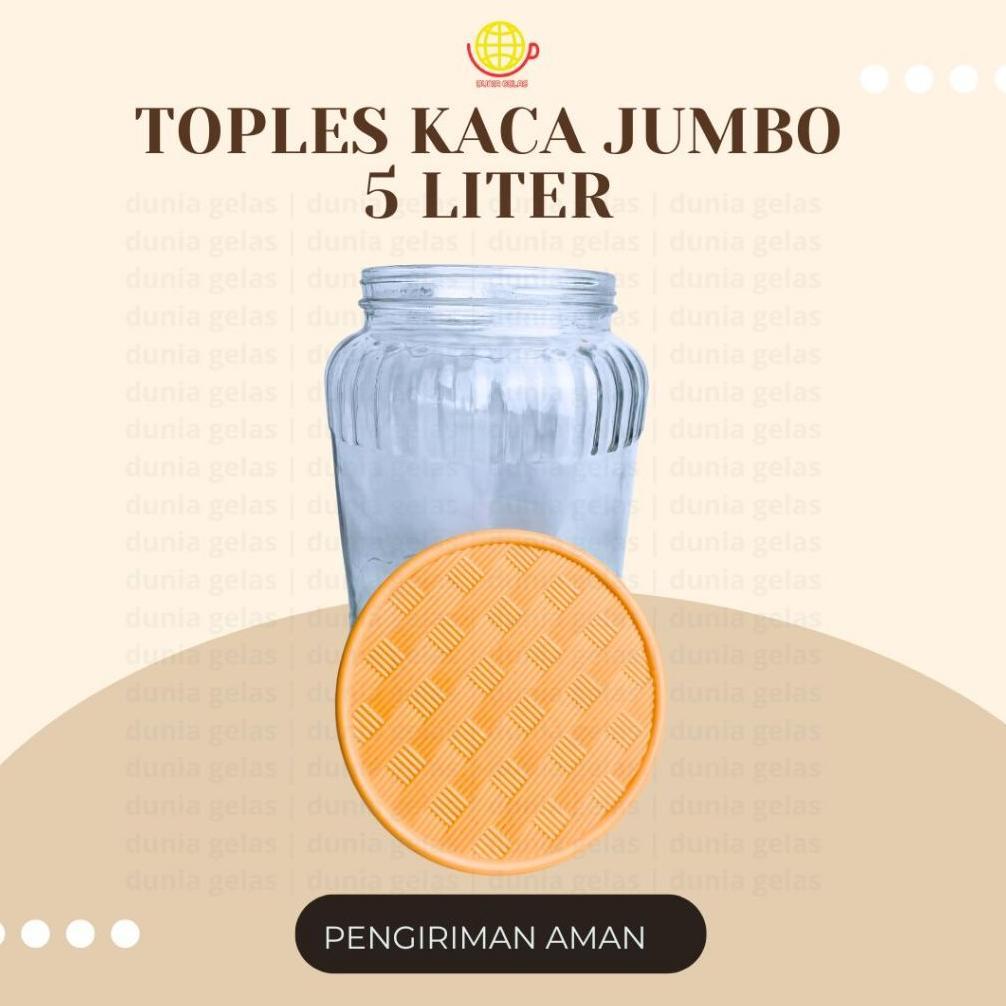 Toples Kaca Jumbo 5 Liter/Toples Kerupuk/Toples Besar/Toples Lebaran/Parcel Lebaran/Toples Kopi Kilo