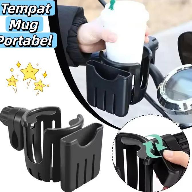 2-in-1 Cup Holder Motor Universal Tempat Sepeda/ Motor Portable Universal Cup Holder  Universal Stro