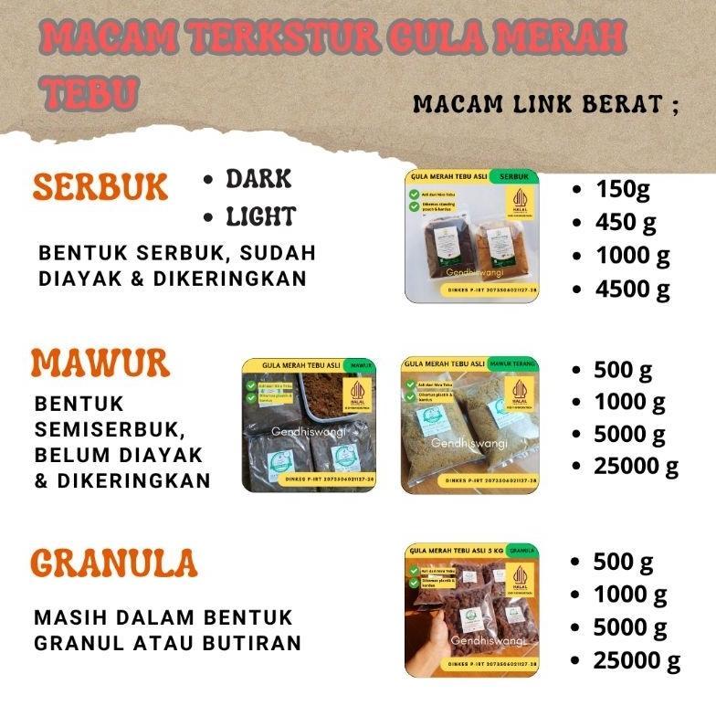 GENDHISWANGI- MERAH TEBU ASLI (MAWUR)/ TANPA RAFINASI/ ECO ENZIME/ MOLASE KERING 5 Kg