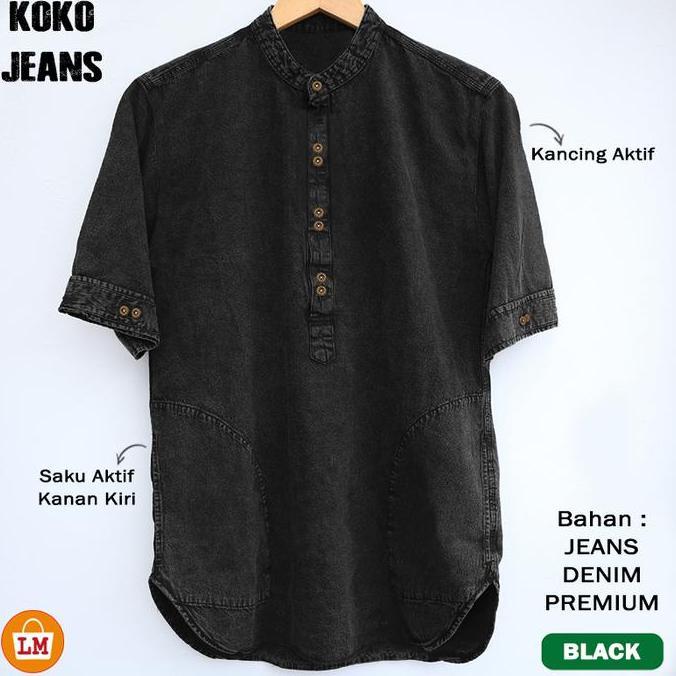 Baju Pria Muslim KOKO JEANS Lengan Pendek Bahan Denim M-XXL / 22083 BS