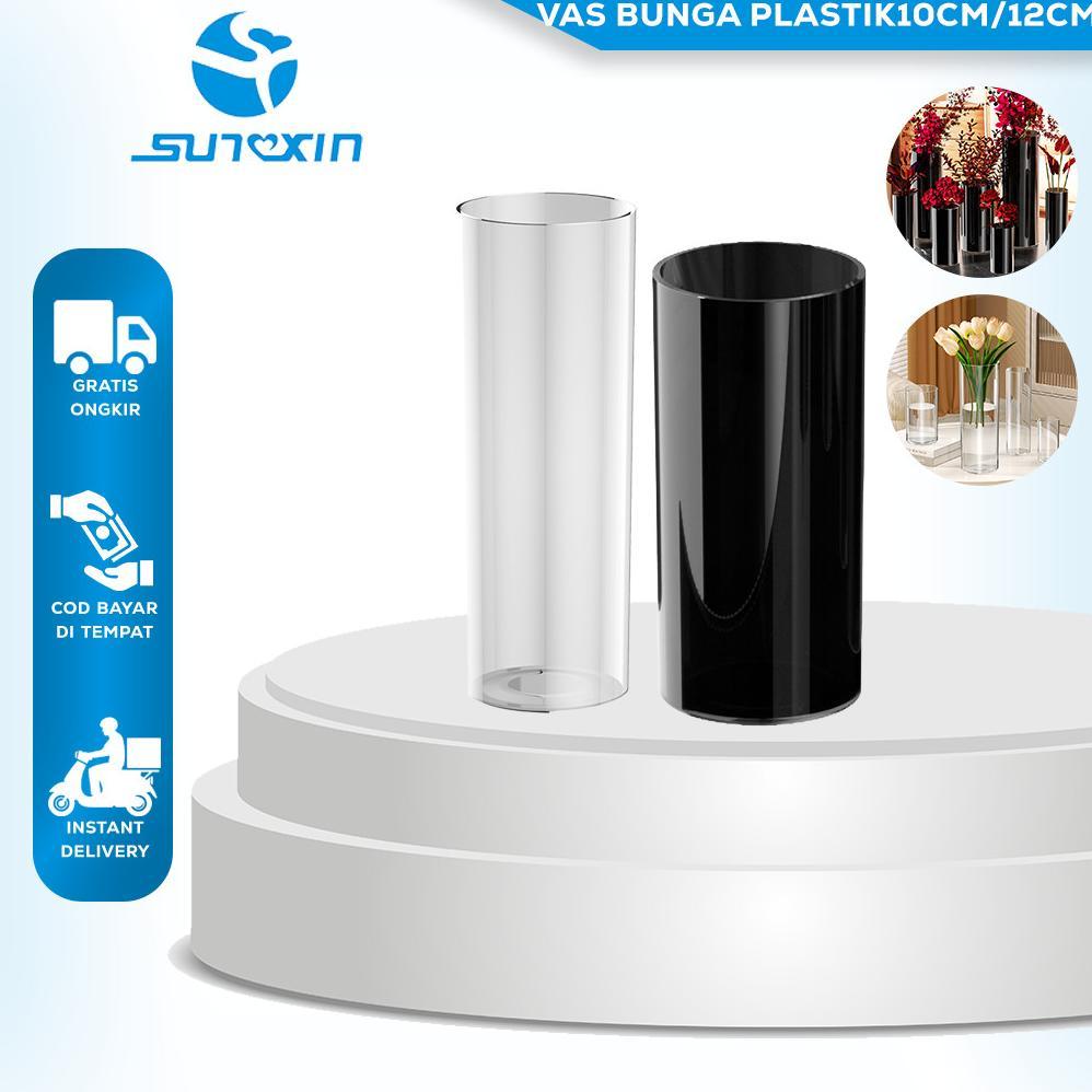 SUNXIN VAS BUNGA PLASTIK BENING Diameter 10CM/12CM E05/ VAS PLASTIK TINGGI BAMBU / VAS BAMBOO / VAS 