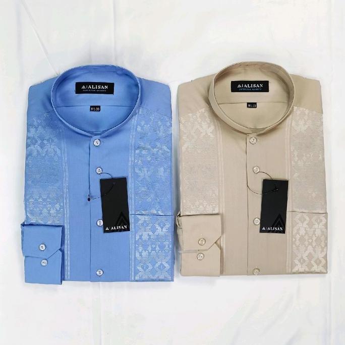 Kemeja Koko Alisan Pria Lengan Panjang Kerah Shanghai Bordir Putih NS'