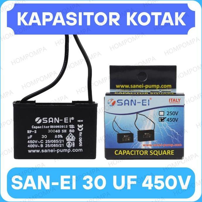 KAPASITOR CAPASITOR 30uf Mikro 450V San-Ei Kondensor Kabel Kotak 30 UF MFD - SPAREPART POMPA AIR PRE