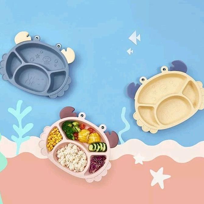 Set Makan Piring Anak Karakter Kepiting Crabs Sendok Piring Sumpit Garpu Kitchenware