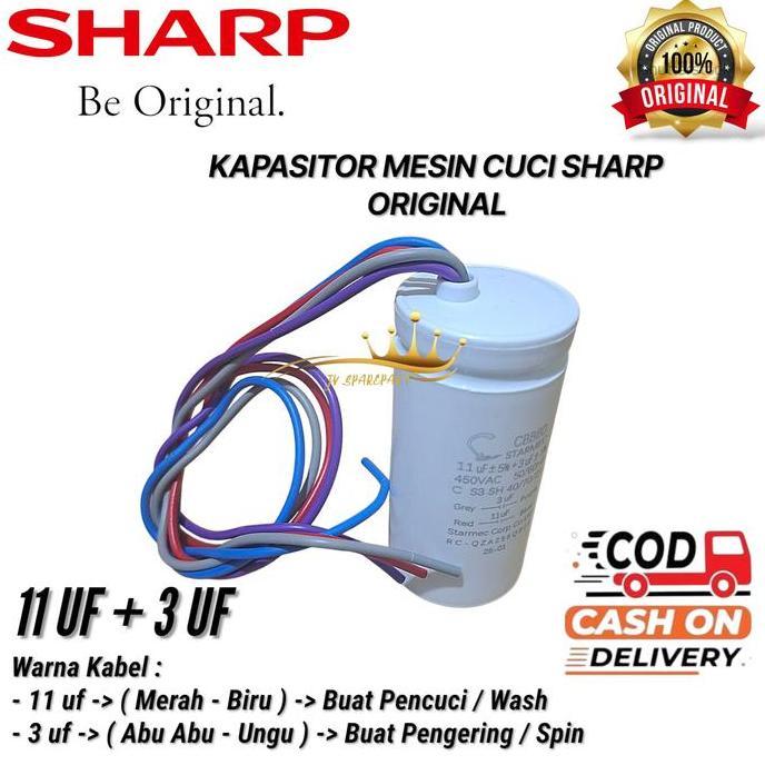 SHARP ES-T65M Kapasitor 11+3 UF Mesin Cuci Sharp 2 Tabung Original BARU
