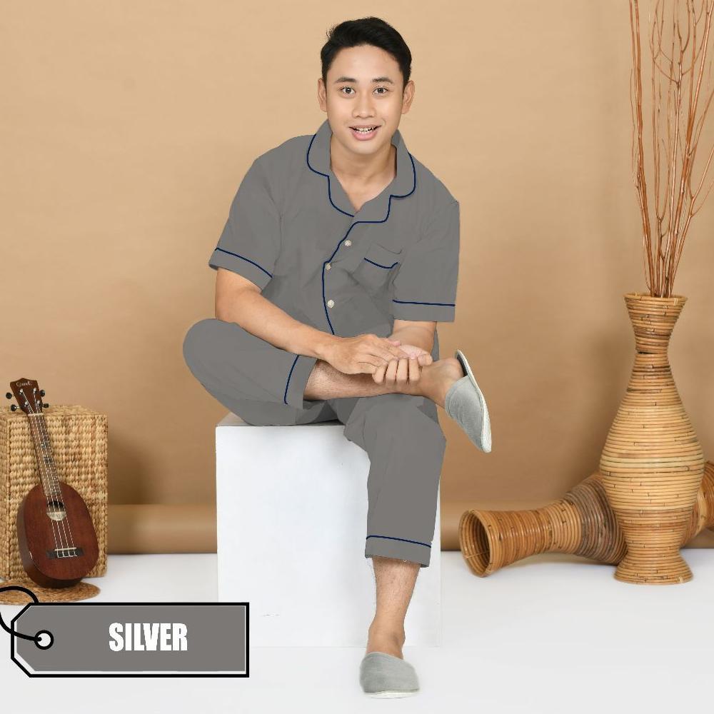 BESTPROMO CUCI GUDANG PIYAMA DEWASA PRIA CP ( SIZE L ) BAHAN KATUN / SETELAN BAJU TIDUR POLOS COWOK