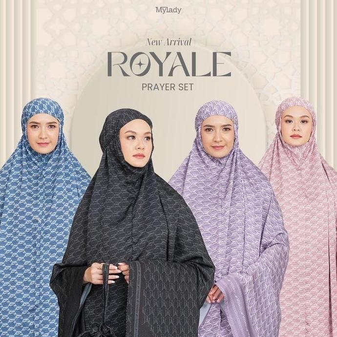MyLady Hijab ROYALE PRAYER SET Atasan Bawahan Cantik Gold Grey Mewah Mukena Nyaman Panjang Pink