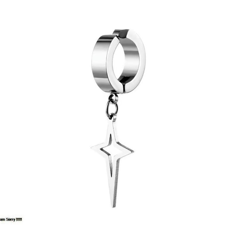 Garansi Anting Titanium Pria Tindik Jepit Model Cowok Korea Casual Pilihan Silver Hitam