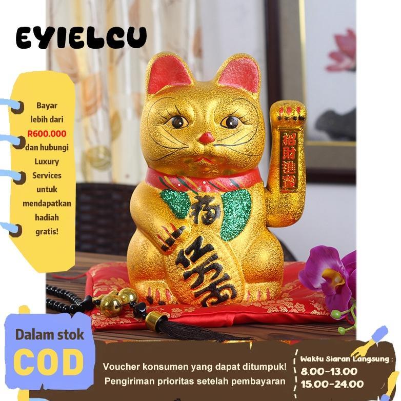 Eyre Sudut yang dapat disesuaikan Maneki Neko Emas Gerak Tangan Elektrik - Patung Kucing Pembawa Rez