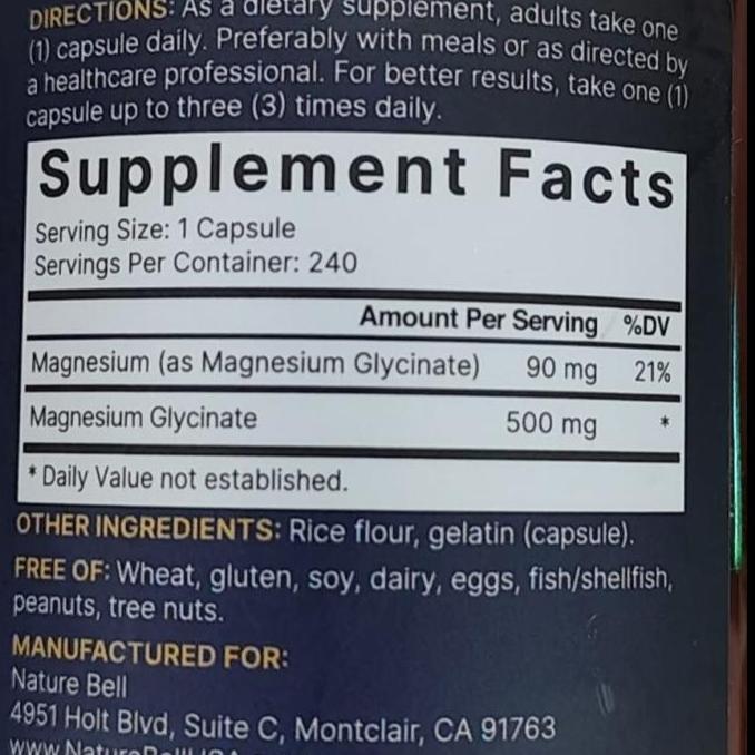 Lansungkirim- Naturebell Magnesium Glycinate 500Mg 240 Tablets